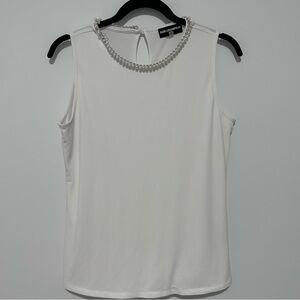 Karl Lagerfeld Paris Pearl-Trim Sleeveless Top – White